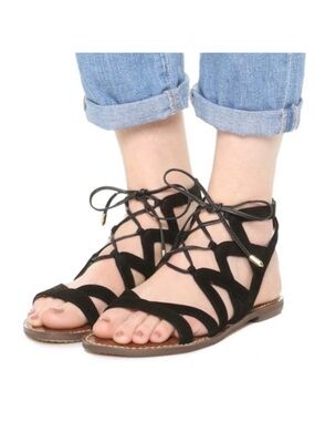 Sam Edelman Gemma Black Lace-Up Gladiator Sandals - Elegant size 9